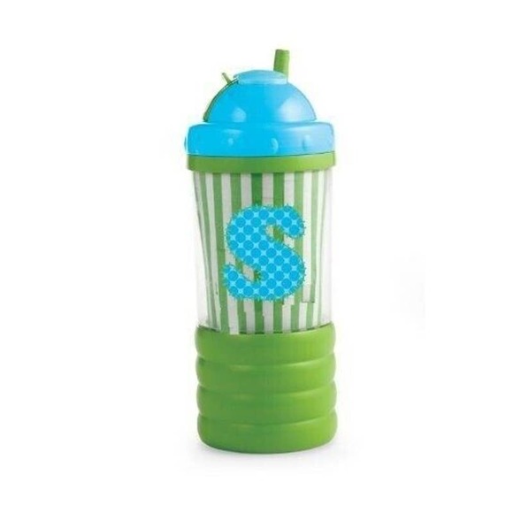 Mud Pie Initial Baby Sip N' Munch Sippy Cup with Straw Letter S Blue Green 4182 - Picture 1 of 1